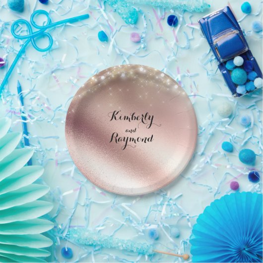 Lichten en Roos Gouden Glitter Bruiloft Papieren Bordje (Feest)