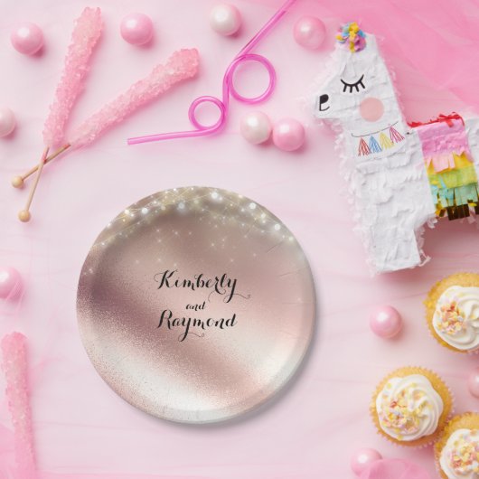 Lichten en Roos Gouden Glitter Bruiloft Papieren Bordje (Feest)