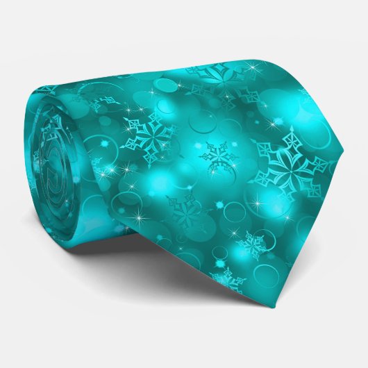 Lichten en sneeuwvlokken, Blauwgroen - kerstStropd Stropdas (Opgerold)