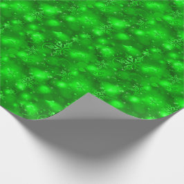 Lichten en sneeuwvlokken, groen - Kerstmis Cadeaupapier