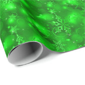 Lichten en sneeuwvlokken, groen - Kerstmis Cadeaupapier (Rol Hoek)