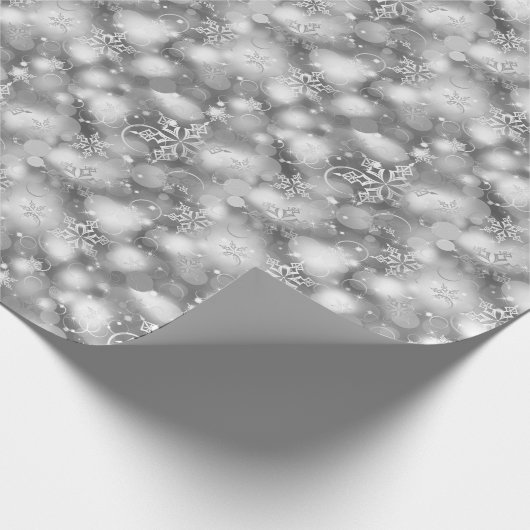 Lichten en sneeuwvlokken, zilver - Kerstmis Cadeaupapier (Hoek)