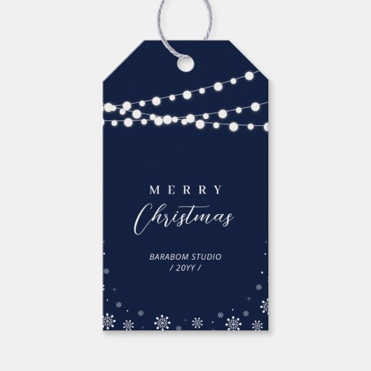 Lichten en sneeuwzee Merry-kerstbusiness Logo Cadeaulabel (Voorkant)