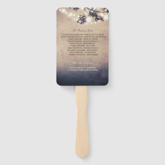 Lichten en takken Rustiek huwelijksprogramma Handwaaier (Achterkant)