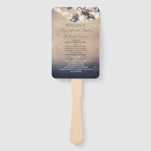 Lichten en takken Rustiek huwelijksprogramma Handwaaier (Voorkant)