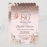 Lichten, Flowers Glitter Bitterflies 80th Birthday Kaart<br><div class="desc">Een modern,  chic en glamoureus QUINCEAÑERA met een elegante gouden tiara,  snaarlichten,  glittervlinders en roze bloemen.</div>