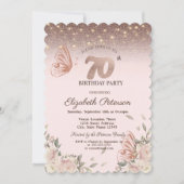 Lichten, Flowers Glitter Butterflies 70th Birthday Kaart (Voorkant)