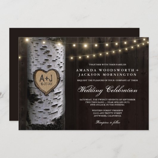 Lichten + gekarfde baarmoeder bruiloft uitvindinge kaart (Voorkant / Achterkant)