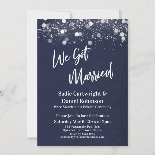 Lichten Getextileerd We Zijn Getrouwd Marineblauwe Kaart (Voorkant)