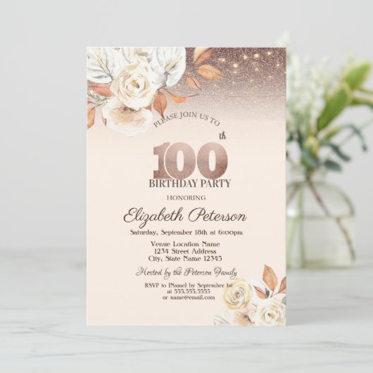 Lichten, Herfst Bloem Glitter Bokeh 100ste Verjaar Kaart (Staand voorkant)