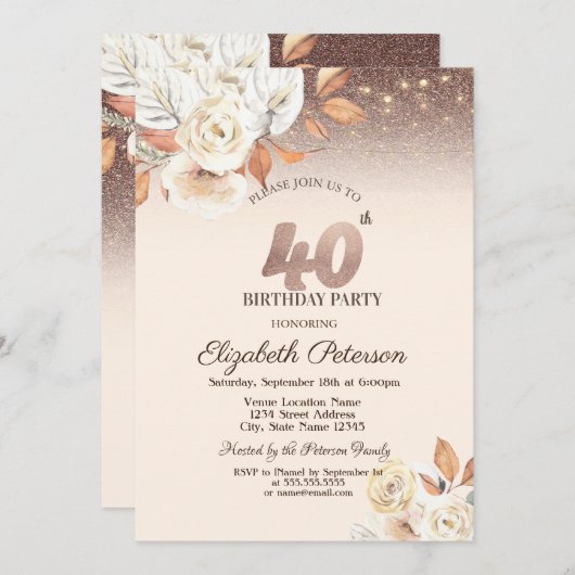 Lichten, Herfstbloemen Glitter Bokeh 40e verjaarda Kaart (Voorkant / Achterkant)