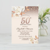 Lichten, Herfstbloemen Glitter Bokeh 50e verjaarda Kaart (Staand voorkant)