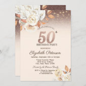 Lichten, Herfstbloemen Glitter Bokeh 50e verjaarda Kaart (Voorkant / Achterkant)