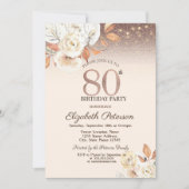 Lichten, Herfstbloemen Glitter Bokeh 80e verjaarda Kaart (Voorkant)