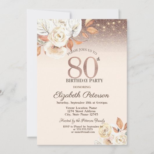 Lichten, Herfstbloemen Glitter Bokeh 80e verjaarda Kaart (Voorkant)