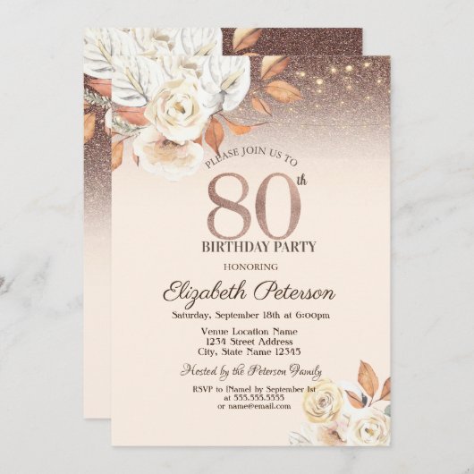 Lichten, Herfstbloemen Glitter Bokeh 80e verjaarda Kaart (Voorkant / Achterkant)