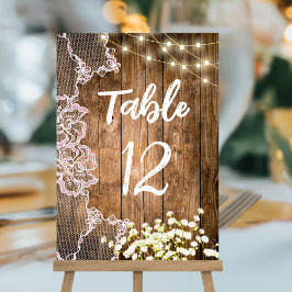 Lichten Kant & Baby's Breath Wood Trouwtafel Kaart