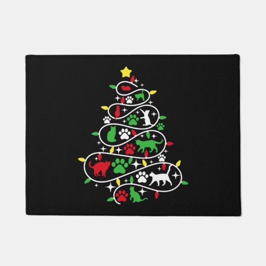 Lichten Kat Paws Print Kerstboom Vakantie Deurmat (Voorkant)
