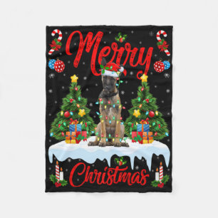 Lichten Kerstboom Kerstman Belgische Malinois Hond Fleece Deken