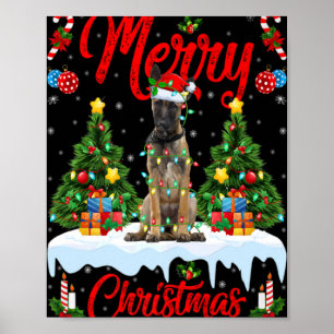 Lichten Kerstboom Kerstman Belgische Malinois Hond Poster