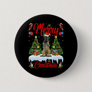 Lichten Kerstboom Kerstman Belgische Malinois Hond Ronde Button 5,7 Cm