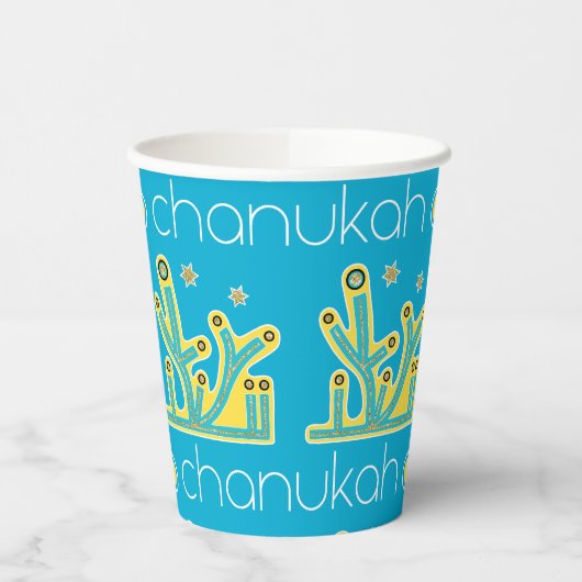 Lichten Latkes Chanoeka 8 oz. Papieren Bekers (Links)