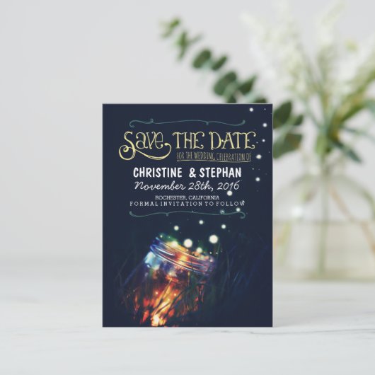 Lichten Mason Jar rustieke romantische Save the Da Aankondigingskaart (Staand voorkant)