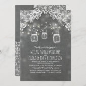 Lichten Mason Jars Elegante Kant Rustieke bruiloft Kaart (Voorkant / Achterkant)