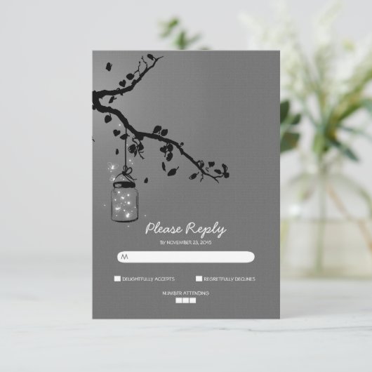 Lichten metselaar pot bruiloft RSVP kaarten (Staand voorkant)