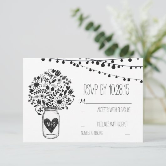 Lichten metselaar potje wit bruiloft RSVP kaarten (Staand voorkant)