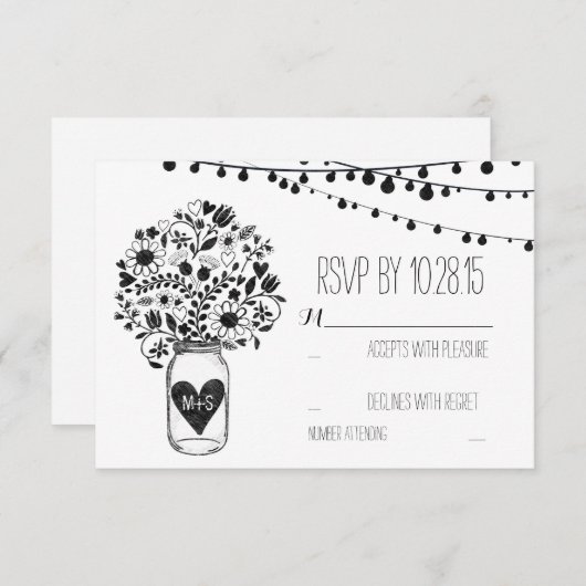 Lichten metson jar witte trouw-RSVP-kaarten RSVP Kaartje (Voorkant / Achterkant)