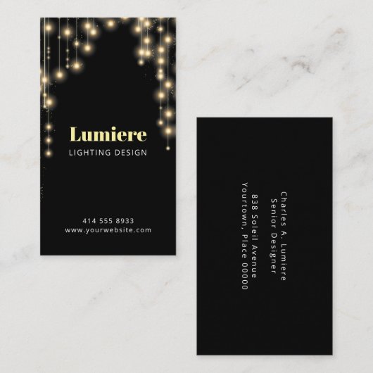 Lichten op zwart plakken visitekaartje (Voorkant / Achterkant)