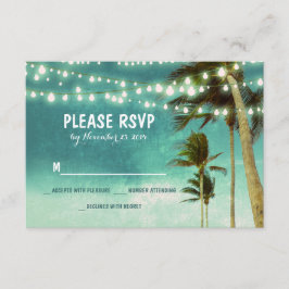 lichten & palmbomen strand blauwgroen bruiloft RSV RSVP Kaartje
