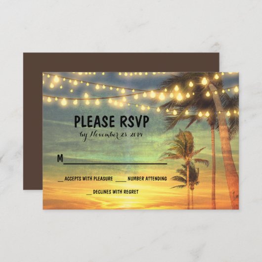 lichten palmen strand zonsondergang bruiloft RSVP  (Voorkant / Achterkant)