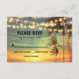 lichten palmen strand zonsondergang bruiloft RSVP Kaartje