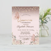 Lichten, Roze Bloem Glitter Vlinders Quinceañers Kaart (Staand voorkant)