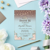 Lichten, roze bloemen Glitter Sweet 16 Acryl Uitnodigingen (Insitu (Huwelijk))