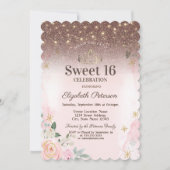 Lichten, roze bloemen Snowflakes Glitter Sweet 16 Kaart (Voorkant)