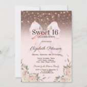 Lichten, Roze Strik Bloemen Glitter Sweet 16 Kaart (Voorkant)