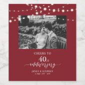 Lichten | Ruby Red 40th Wedding Jubileum Proost Wijn Etiket (Enkel label)