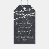 Lichten slinger op rustiek schoolbord gunst hang l cadeaulabel (Voorkant)