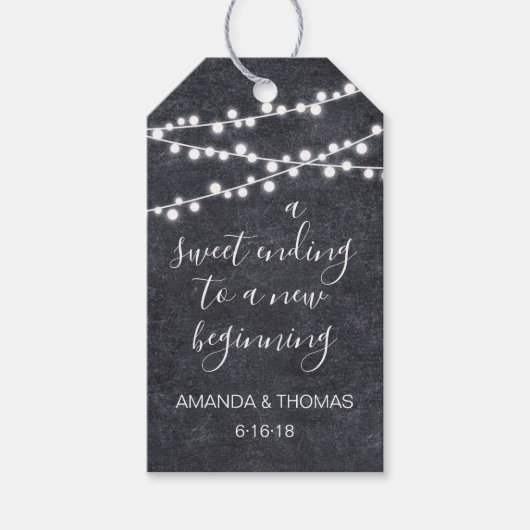 Lichten slinger op rustiek schoolbord gunst hang l cadeaulabel (Voorkant)