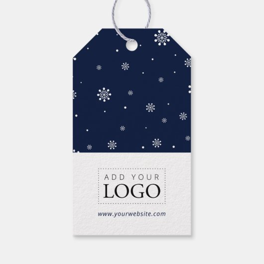 Lichten & Sneeuw Navy Prettig Kerstmis Zakelijk Lo Cadeaulabel (Achterkant)