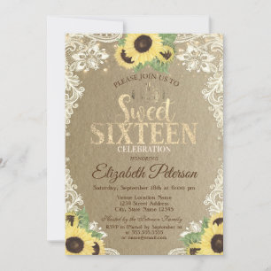 Lichten, Tiara, Kant Sunflowers Kraft Sweet 16 Fee Kaart
