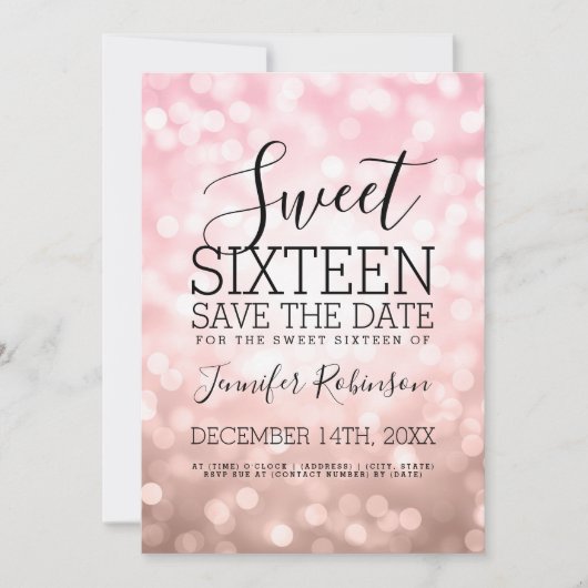 Lichten van 16 partijen met Blush Pink Glitter Save The Date (Voorkant)