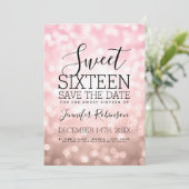 Lichten van 16 partijen met Blush Pink Glitter Save The Date (Staand voorkant)