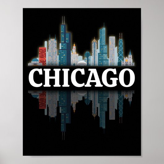 Lichten van de Chicago City Skyline 's Nachts Poster (Voorkant)