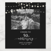 Lichten | Zwart 50ste bruiloft Jubileum Proost Wijn Etiket (Enkel label)