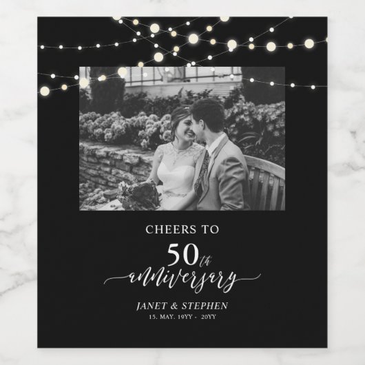 Lichten | Zwart 50ste bruiloft Jubileum Proost Wijn Etiket (Enkel label)