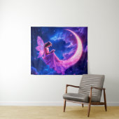 Lichtend roze sprookjesvleugels lichtgevende sterr wandkleed (In Situ (horizontaal))